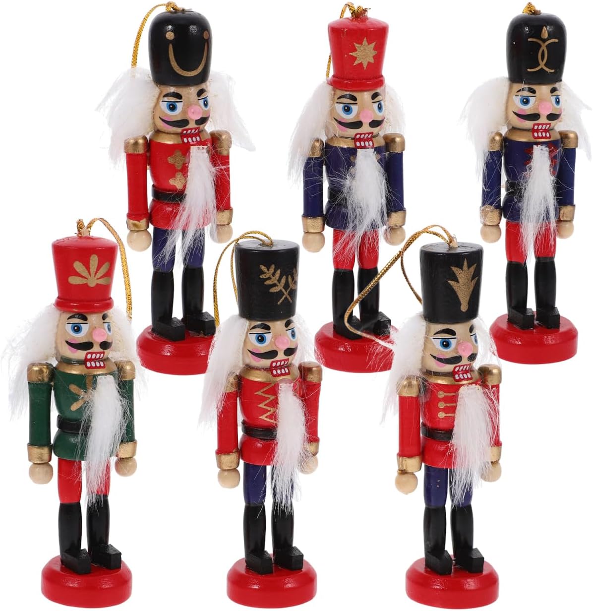 Cabilock 6pcs Christmas Nutcracker Ornaments Set Wooden Nutcracker Ornament for Christmas Tree 4 Inch Mini Soldier Figurines for Xmas Tree Table Decor Home Decoration
