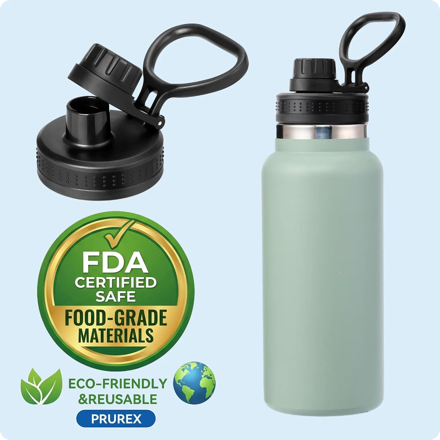 Spout Lid for Thermoflask, Takeya, Simple Modern 12-64oz Wide Mouth Bottles | 2 Pack Replacement Lid for IRON °FLASK, with Flexible Handle, Smooth Spout, Leak Proof, BPA Free, for Camping, Gym, Commuting