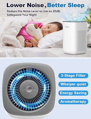 Miniatura 6 de Priestley Purificadores de aire pequeños para el hogar, dormitorio, oficina, escritorio, 20 dB, silencioso, 3 en 1, HEPA con difusor de aceite