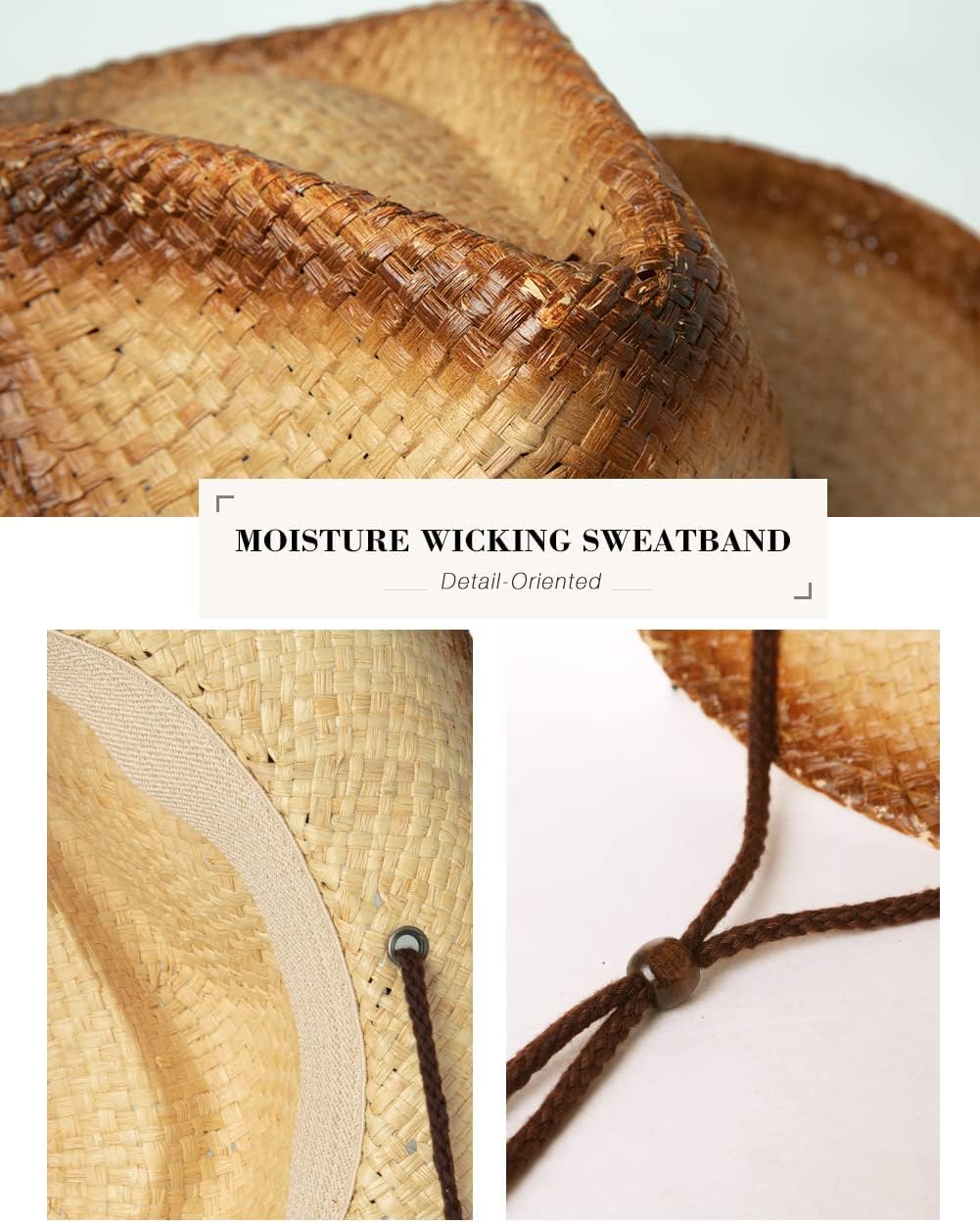 Comhats Western Style Round Cowboy Straw Hat Ladies Fedora Chin Cord Vegan Leather Band Shapeable Brim Beach Cowgirl - Image 5