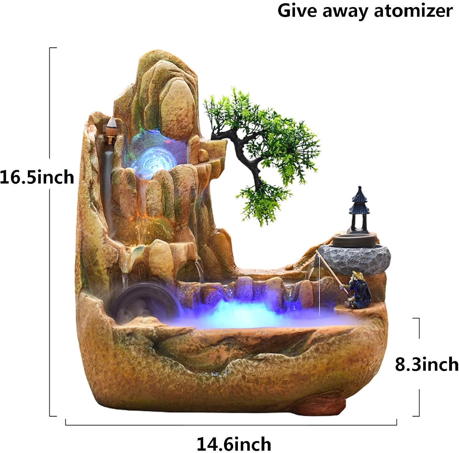 Relaxation Waterfall Tabletop Water Fountain,Indoor Water Feature with Soothing Sound,Home Office Ornamental Water Fountain with Automatic Pump