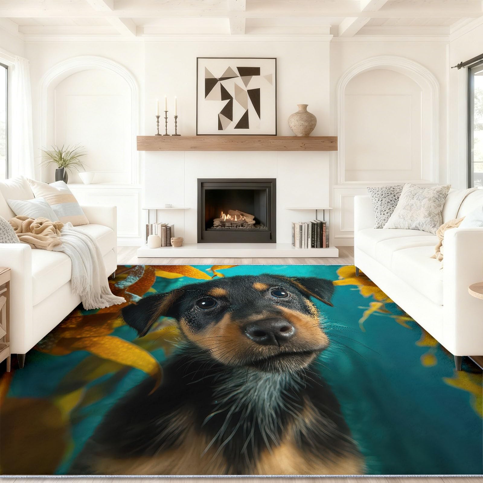Tapis pour salon anti-bruit et facile à aspirer 140x200 cm imprimé animalier bleu