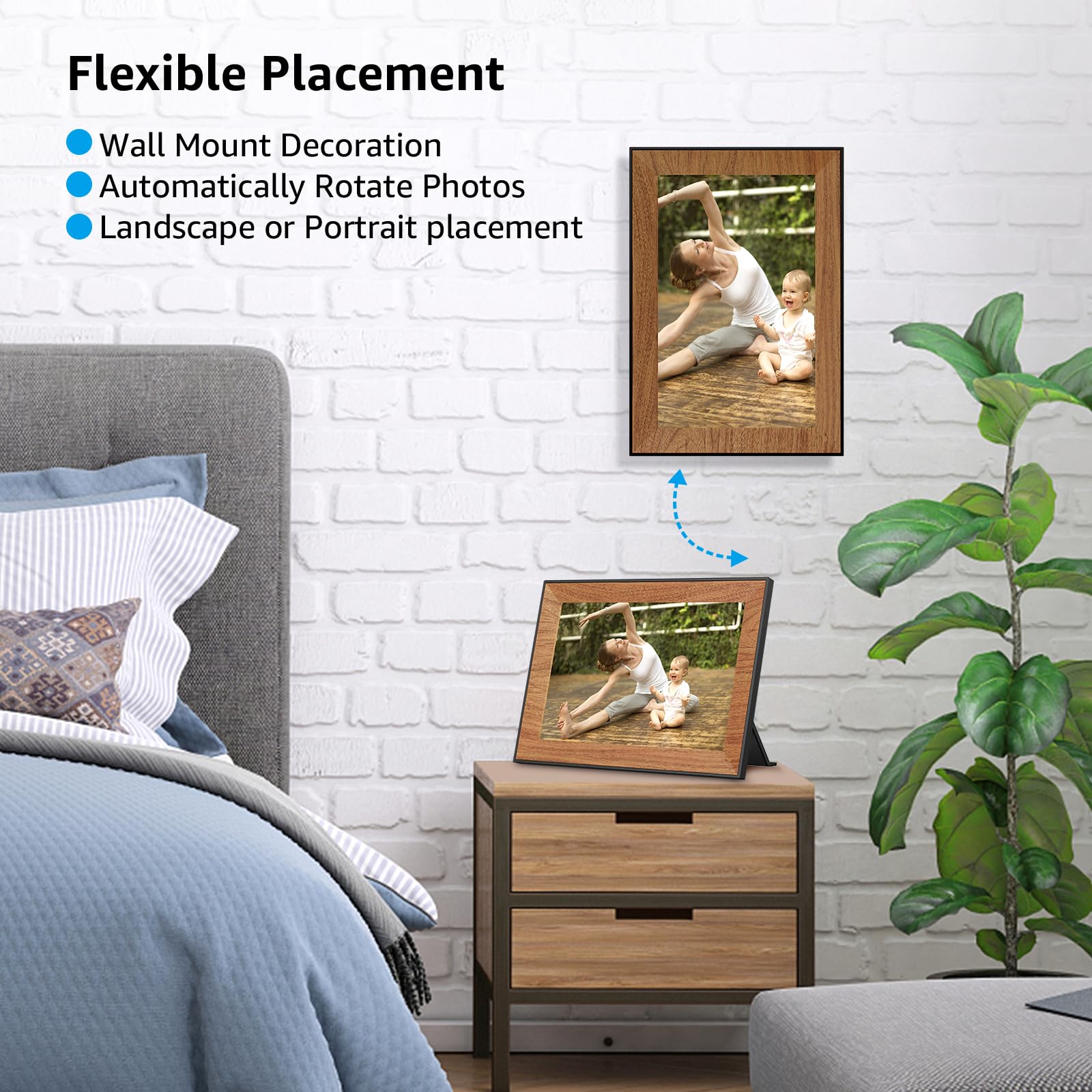 Cadre photo numérique Frameo, cadre photo WiFi avec écran tactile IPS de 10,1 pouces 1280x800, rotation automatique, partagez des photos sur le cadre photo électronique via l'application Frameo