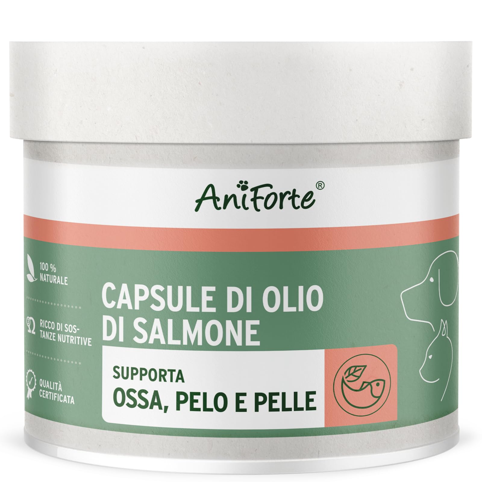 AniForte Omega 3 & 6 capsule di olio di salmone per cani 500 capsule - prodotto naturale con olio di salmone, integratore, supporta il metabolismo, la formazione delle ossa e un pelo lucido