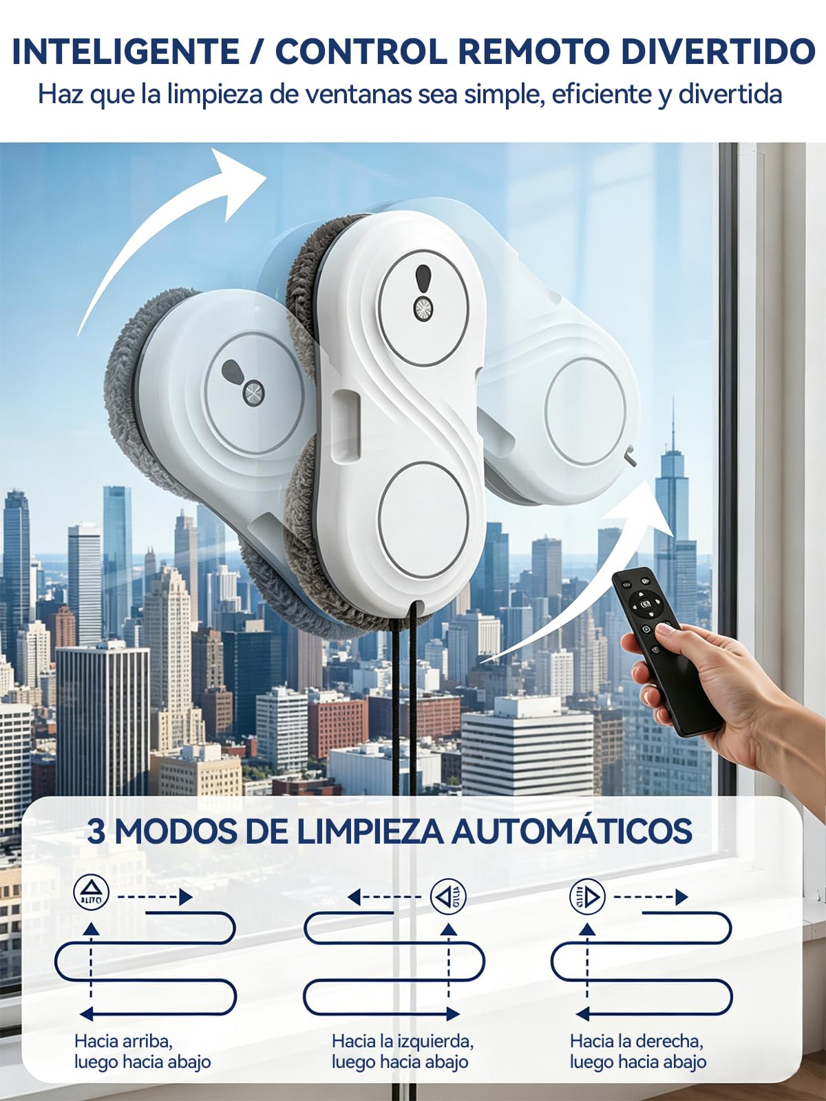 Robot Limpiacristales, Lavado de Ventanas con Doble Boquilla y Potencia de Succión de 7000 Pa, 3 Modos de Limpieza, Limpia Cristales Electrico Ventanas, WD12D