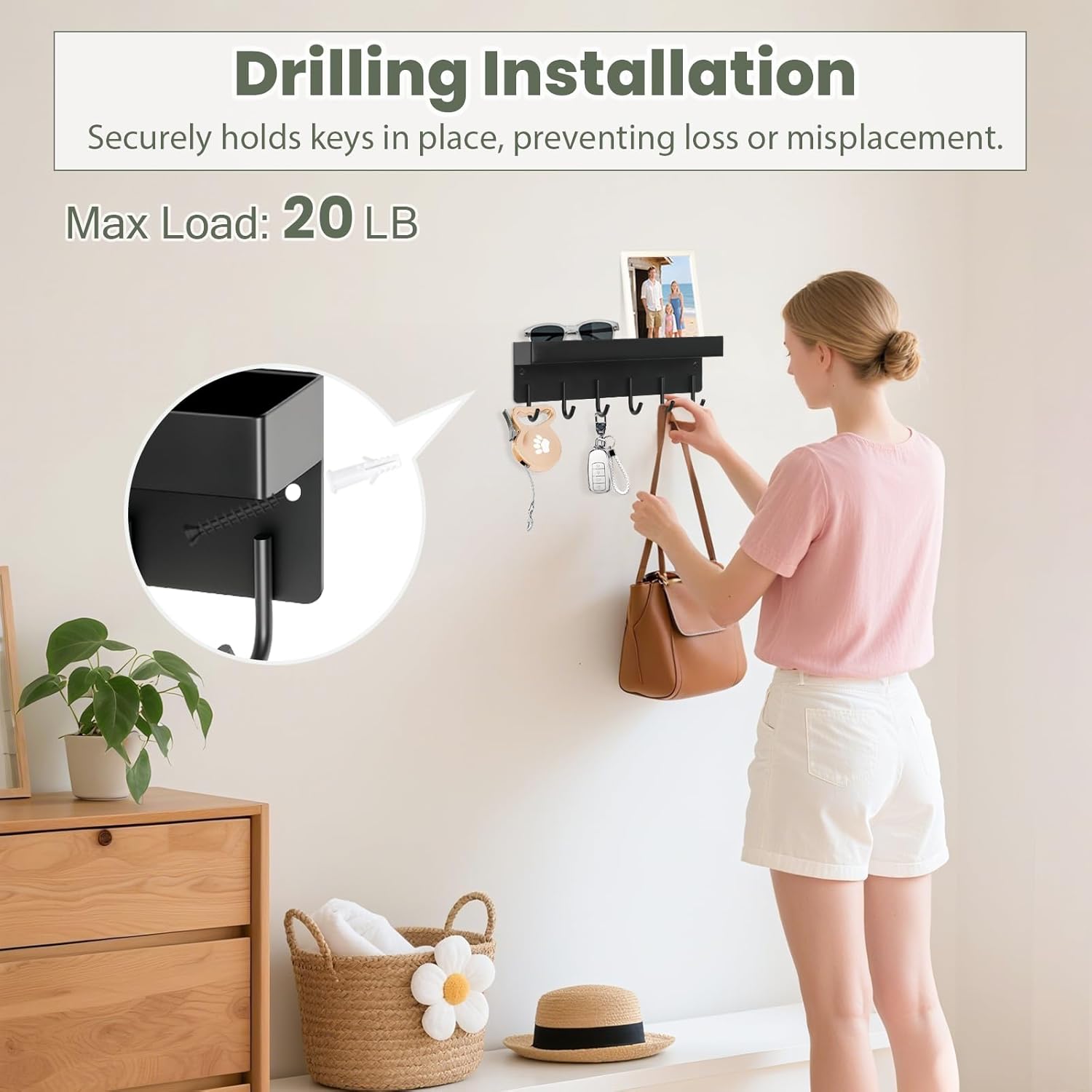 Grey Key Mail Organizer and Magnetic Key Rack