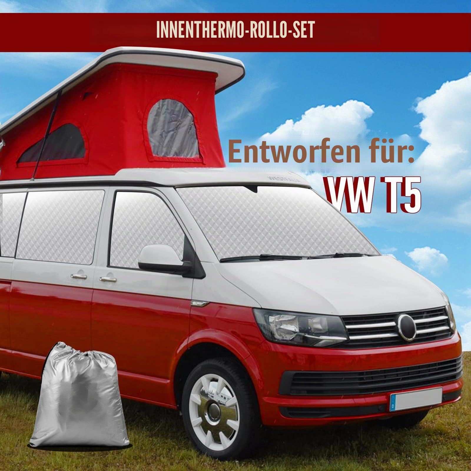 MaxAwe 8-teiliges internes Thermo-Jalousien-Set – Passend für VW T5/T6 SWB, luxuriöse Sonnenschutz-Verpackung und Winter-Isolierungsabdeckung für VW Campervans & Wohnmobile