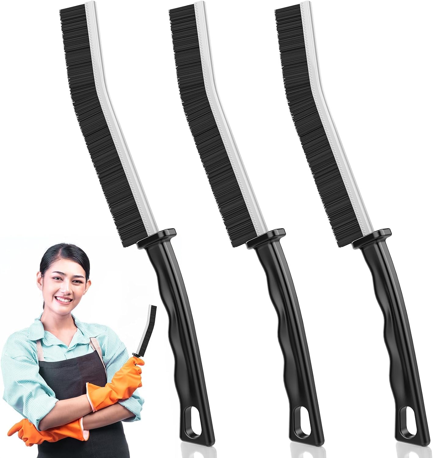 Freeway Hard Bristle Crevice Cleaning Brush, Small Cleaning Brushes, Grout Cleaner Brush, Toilet Brush, Scrub Brush for Shower Tile, Skinny Gap Cleaning Tools for Household Use, Bathroom, Kitchen (3)