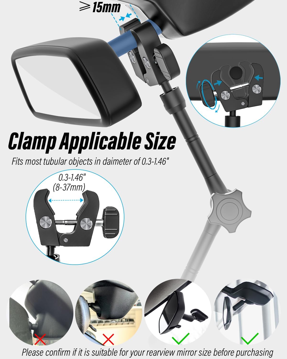 Rearview Mirror Phone Holder for Car - [Metal Arm Clip] Cell Phone Holders for Your Car Mount Automobile Hands Free Cradle Rear View Mirror for iPhone Air 17 16 15 14 13 Pro Max, Galaxy, 4-7" Phones