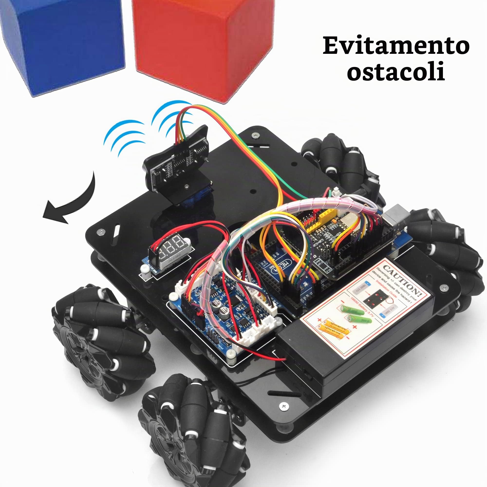 OSOYOO Omni-directinal Mecanum Wheels Robot Car Kit per Arduino Mega2560|Telaio in metallo Motore a corrente continua Robot STEM educativo telecomandato | Codifica fai-da-te per adolescenti adulti