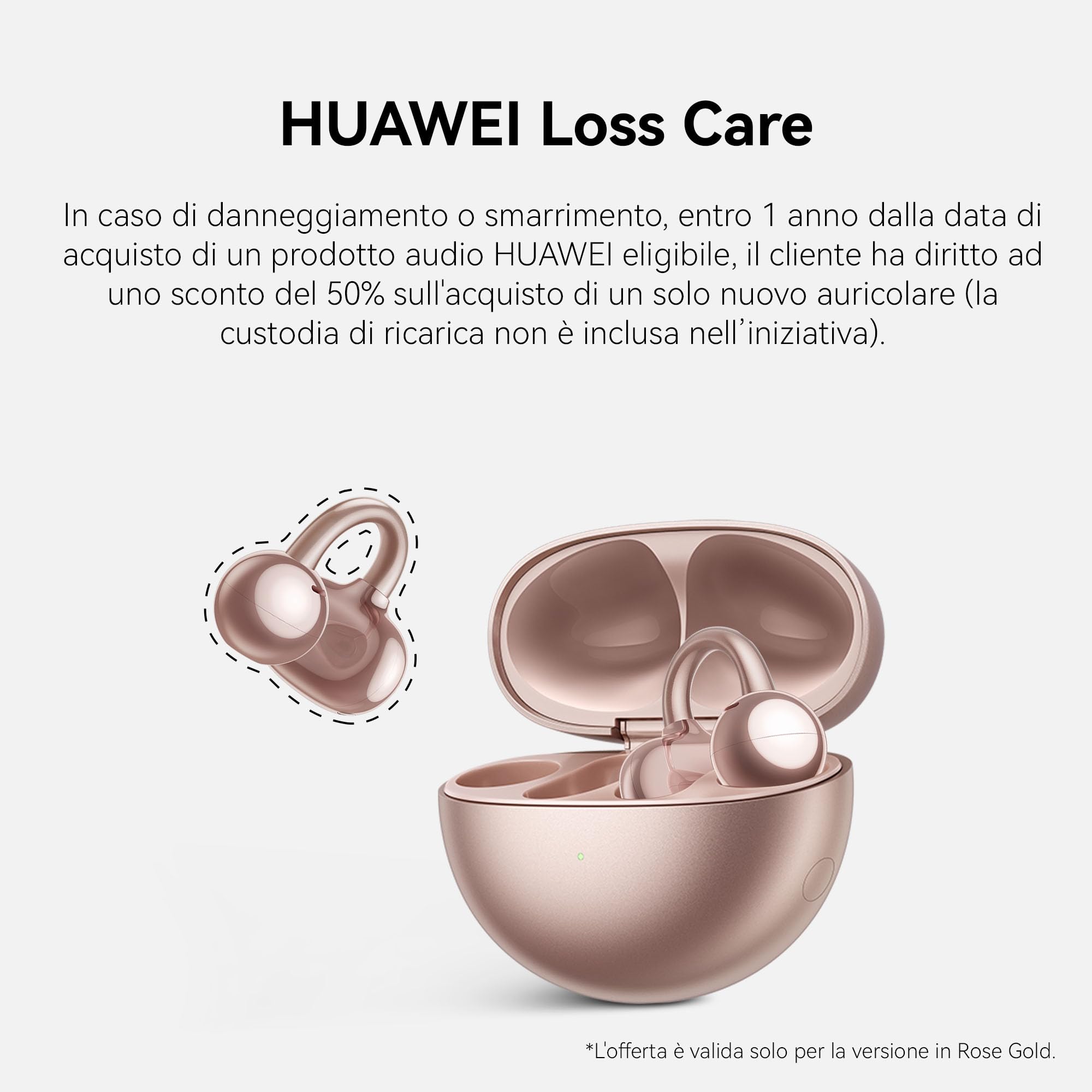 Clipper Orecchiari Huawei FreeClip Rose Gold Innovativo - Dettaglio
