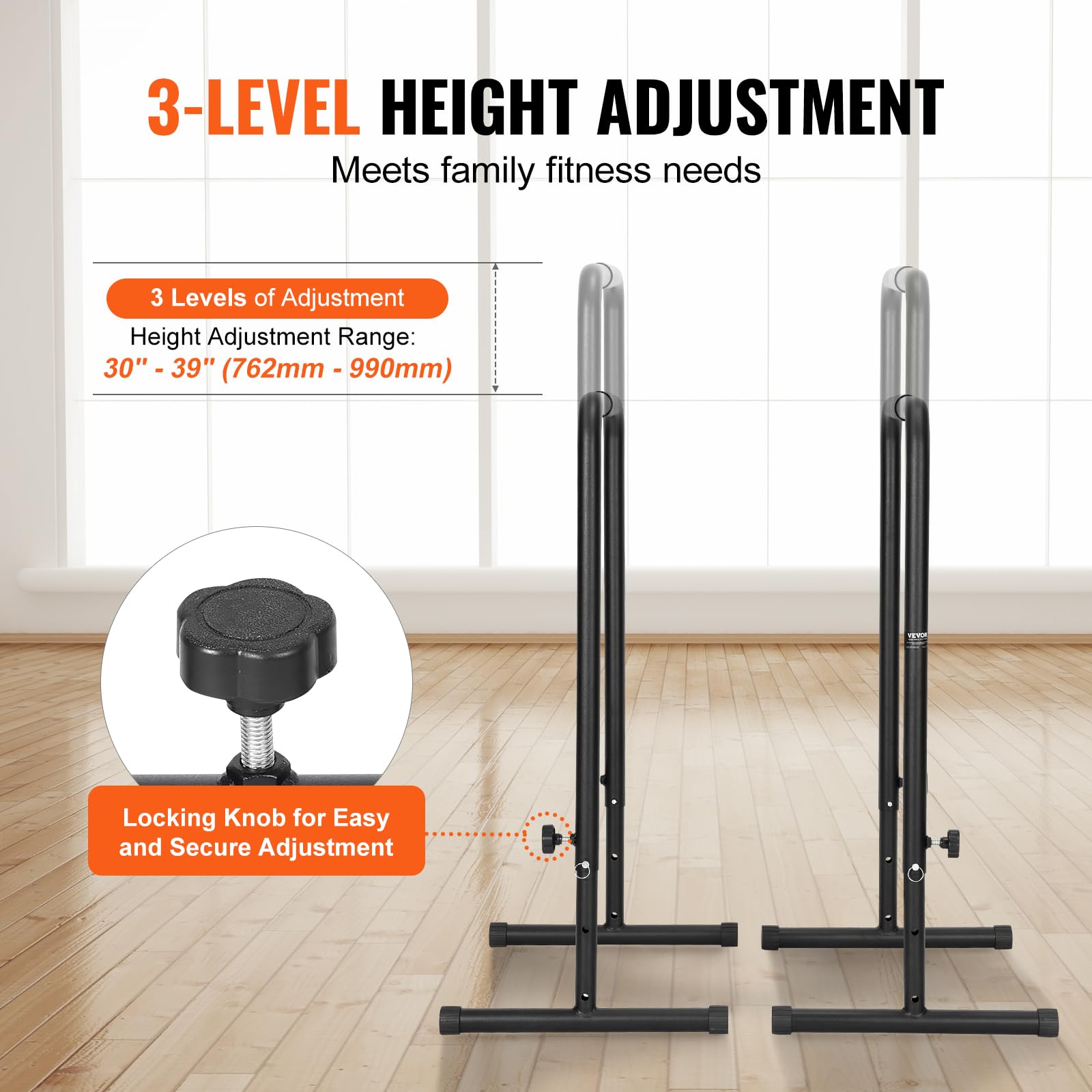 VEVOR Barra de Inmersión Carga de 200kg Barras Paralelas de Alta Resistencia Altura Ajustable 1022mm Estación de Inmersión con Tubo de Acero para Entrenamiento de Fuerza, Fitness, Culturismo, Gimnasio