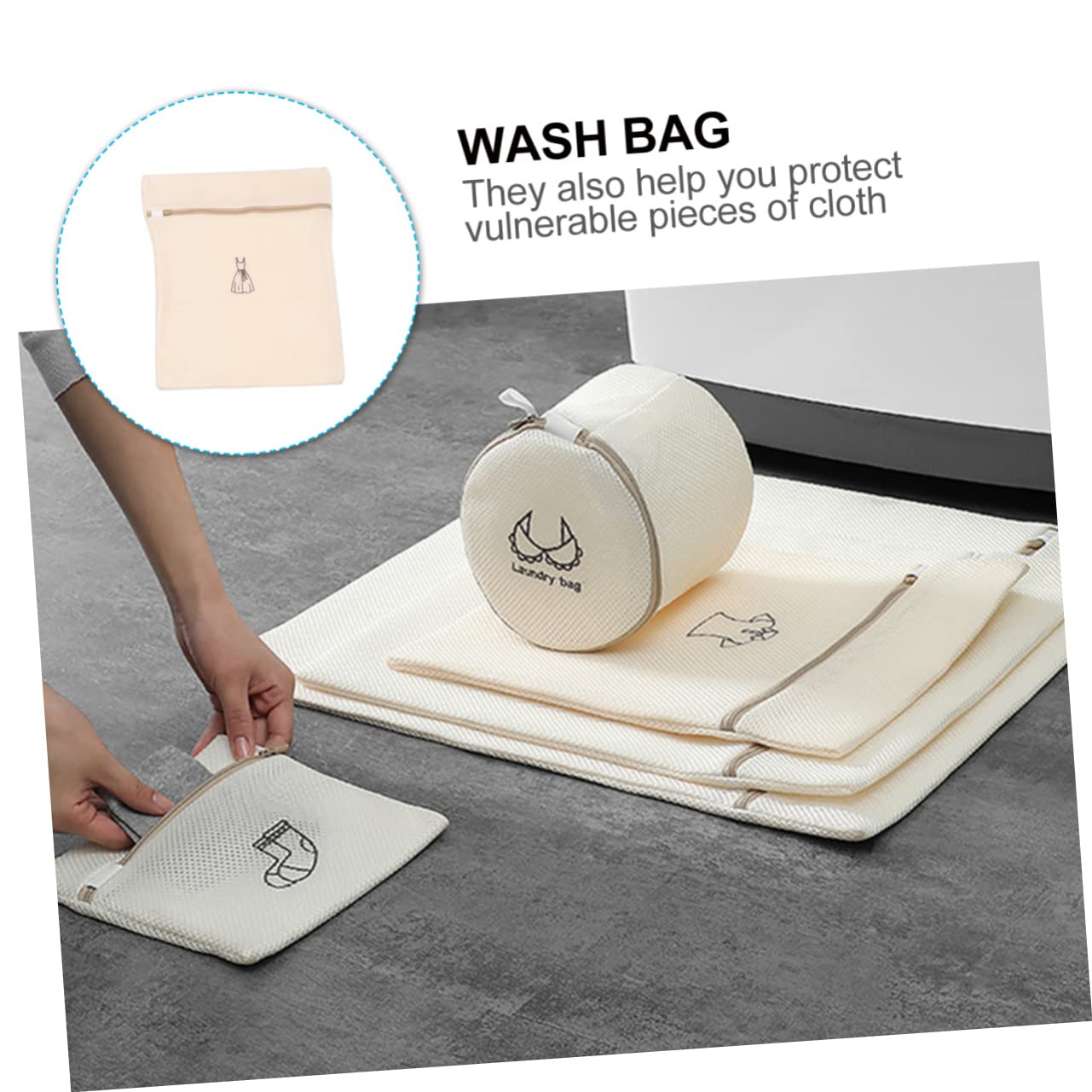 6 Stück Wäschenetz für Feinwäsche aus Polyester, Beige, Reißfest