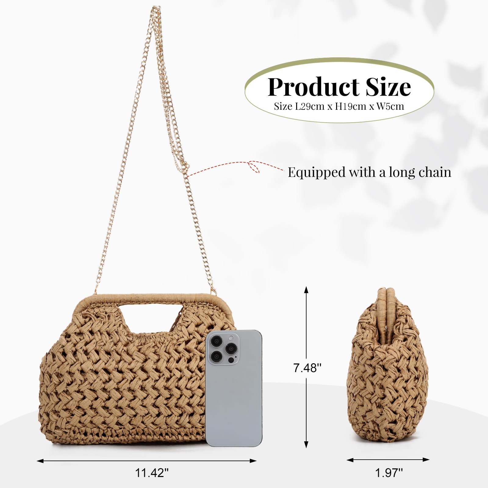 Bolso de Mano de Paja Mujer Cartera Trenzada Diseño Dumpling Bolso de Playa Verano y Bandolera de Fiesta
