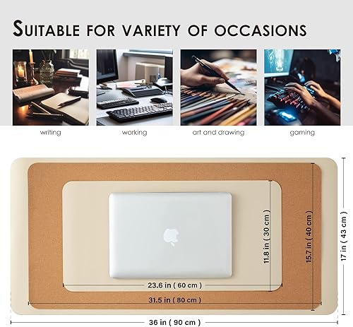 Miniatura 5 de Tapete de escritorio grande de corcho natural y cuero, tapete de escritorio ecológico, protector de escritorio de doble cara, tapete de teclado