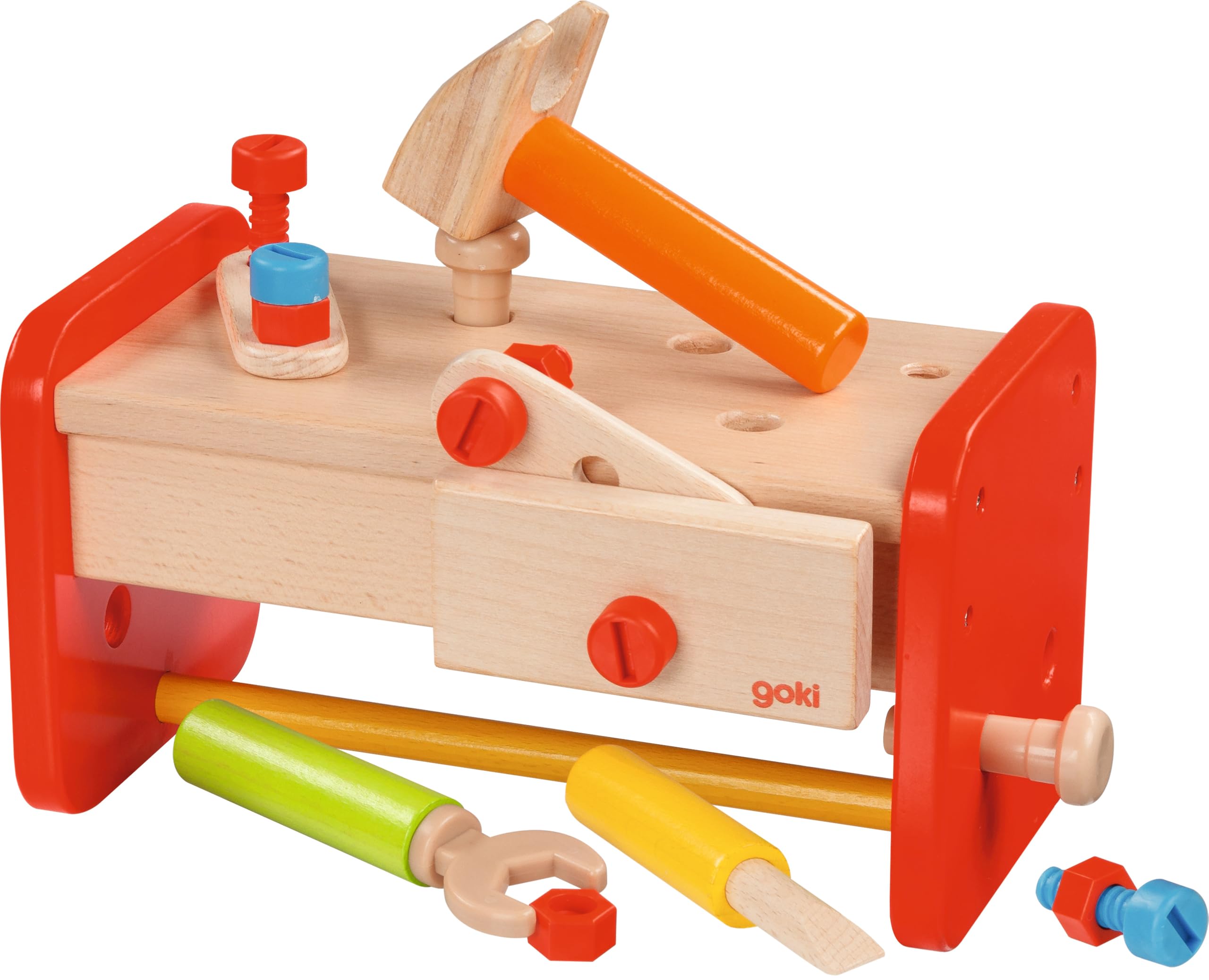 goki spielzeug Goki 58871 Werkbank inklusive Aufbewahrungsbox, Mehrfarbig, 27cm x 17cm