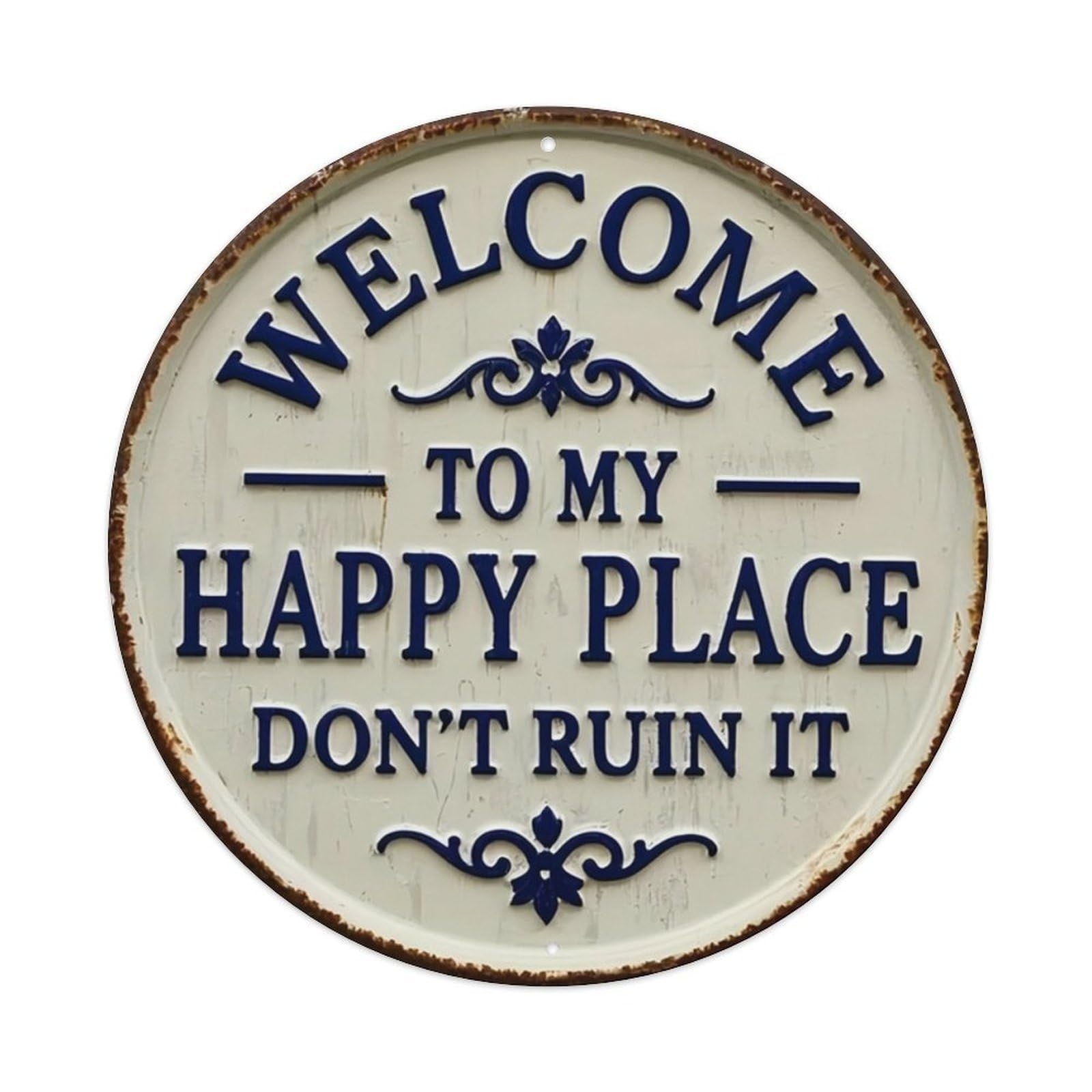Ldfuieksufg Style Round Vintage Warm Text Decor Wall Plaque Welcome To My Happy Place Vintage Aluminium Metal Sign, Retro Wall Decor For Home, Bar, Garage & Farmhouse 20X20cm