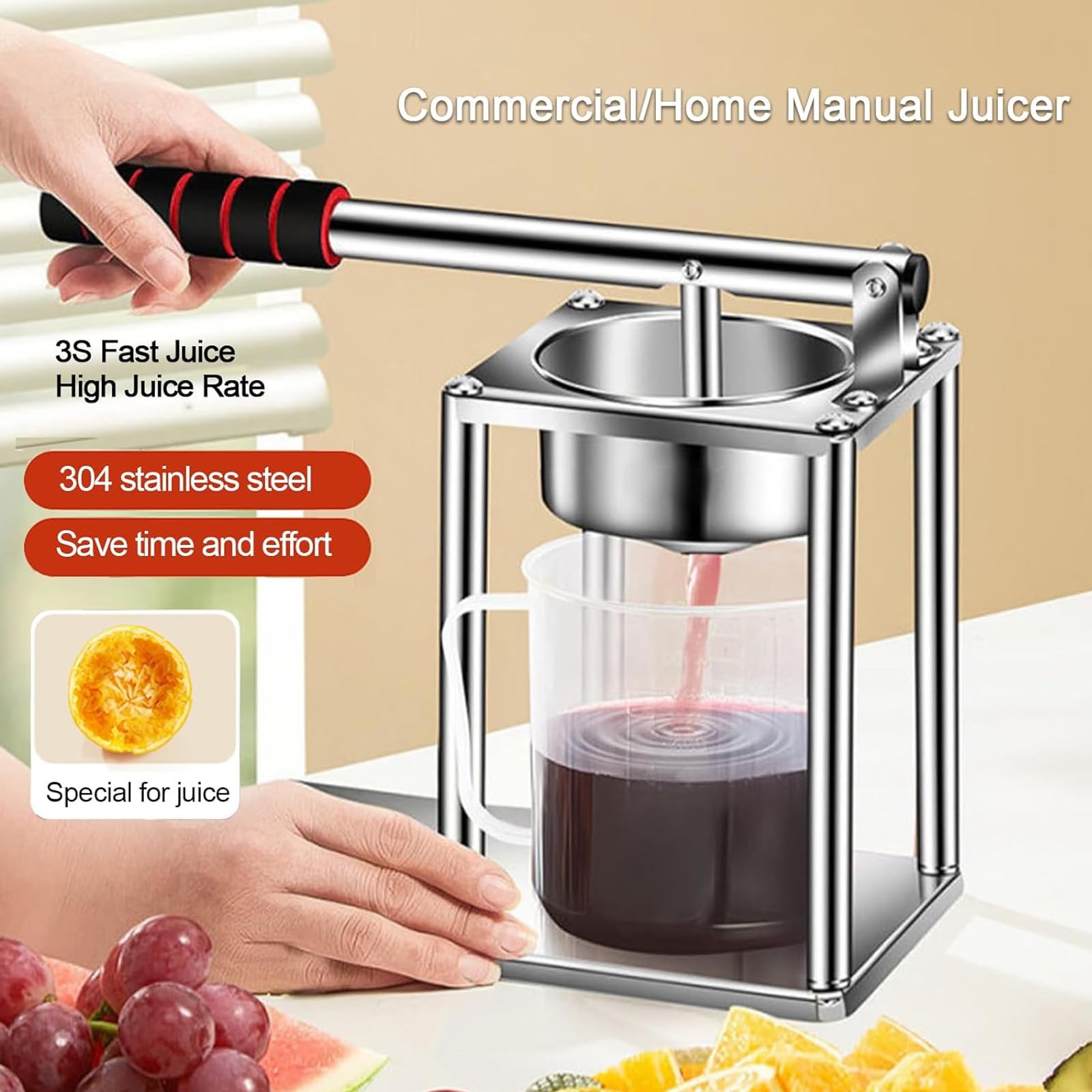 Exprimidor de cítricos, prensa manual de acero inoxidable resistente con filtro, extracción rápida de jugo, embudo desmontable para el hogar, cocina y restaurante