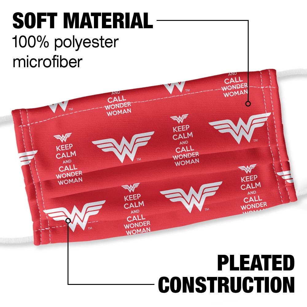 Popfunk Wonder Woman Keep Calm and Call Pattern 1-Ply Reusable Face Mask Covering with Adjustable Nose Wire, Unisex