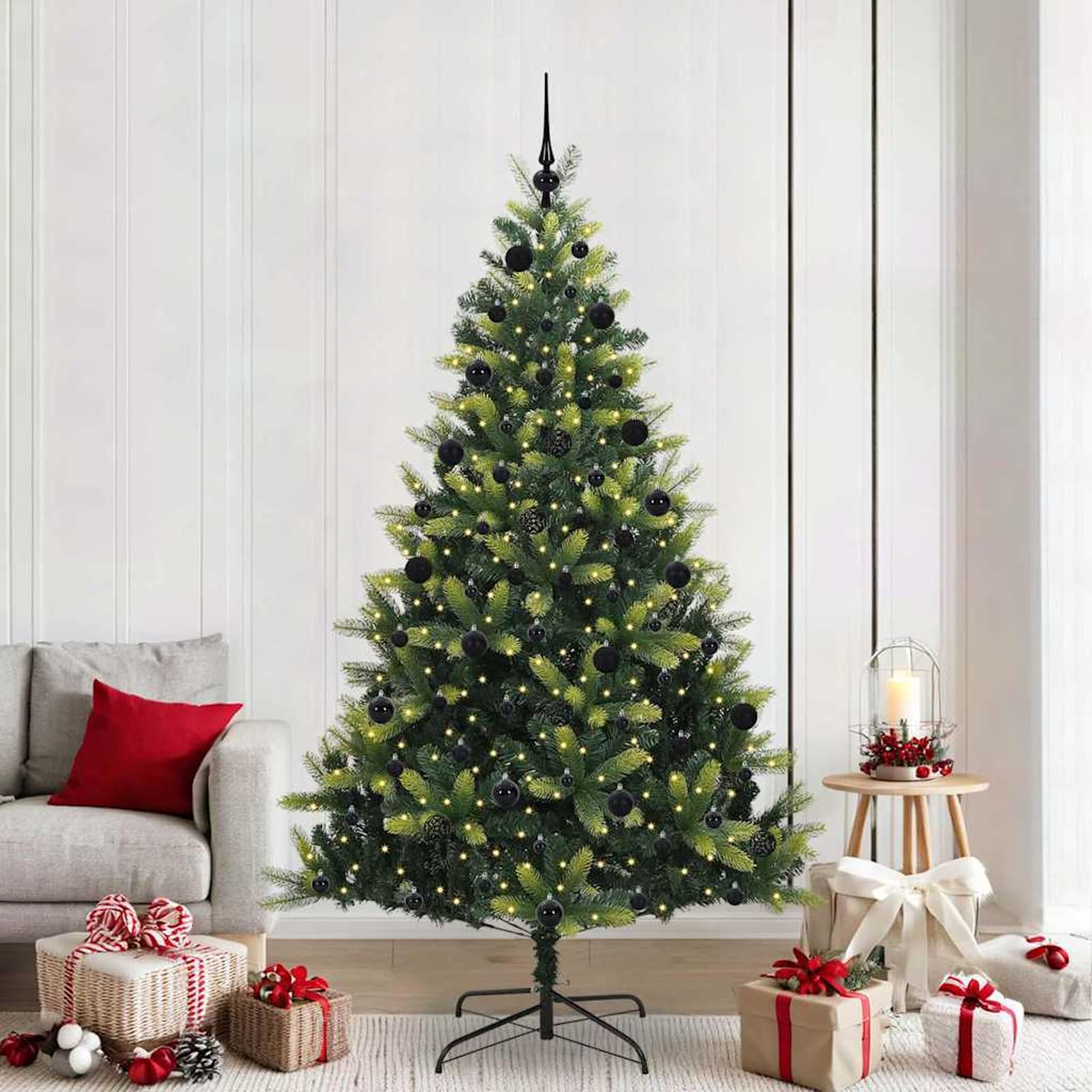 Gecheer Albero di Natale LED 210 cm, Abete Artificiale con Rami Rigogliosi, PVC e PE, Illuminazione Calda per Soggiorni e Giardini