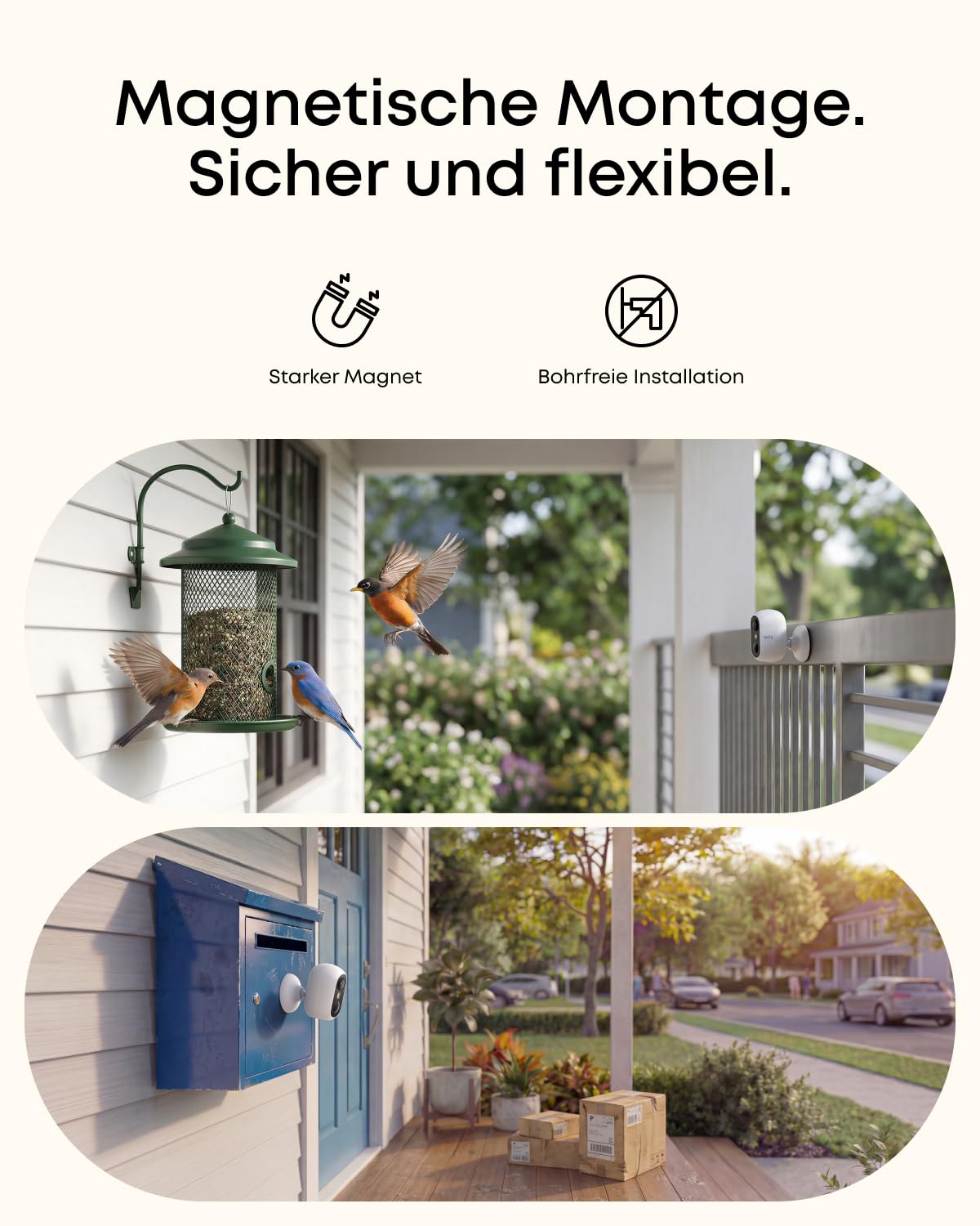 eufy eufyCam C35, Kabellose Überwachungskamera Außen & Innen, Magnetische Halterung, Farbnachtsicht, Lokaler Speicher, IP67 Wetterfest, Solarpanel-Kompatibel, Ohne ABO, Weiß