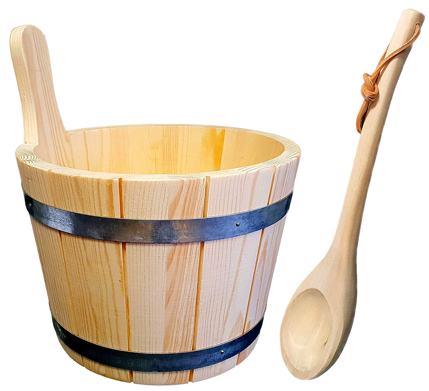 Seau de sauna en bois de conifère 5 L avec insert et louche