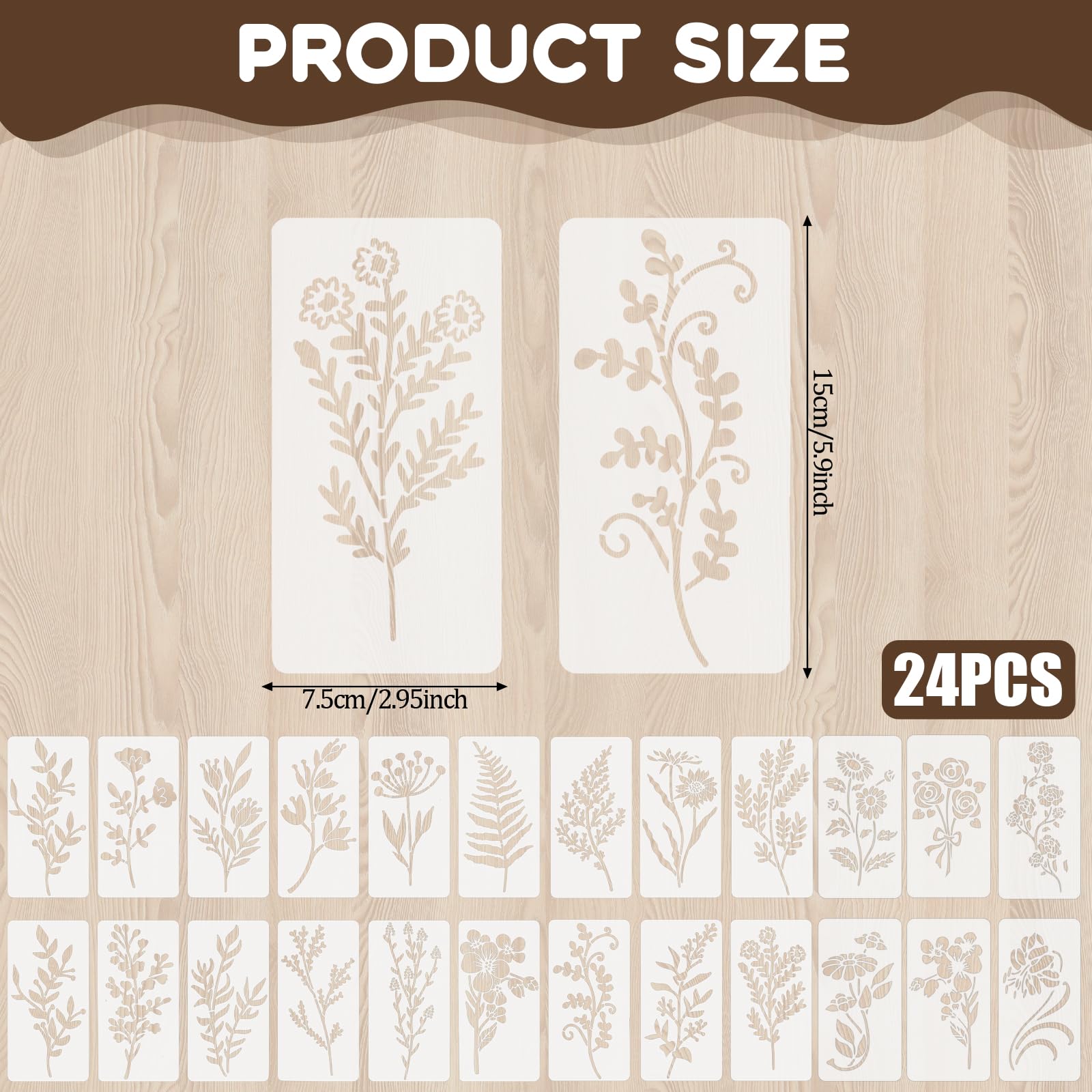 24-teiliges Schablonen Set – 15x7,5 Cm, Blumen & Blätter Muster, Wiederverwendbar Für DIY & Dekoration