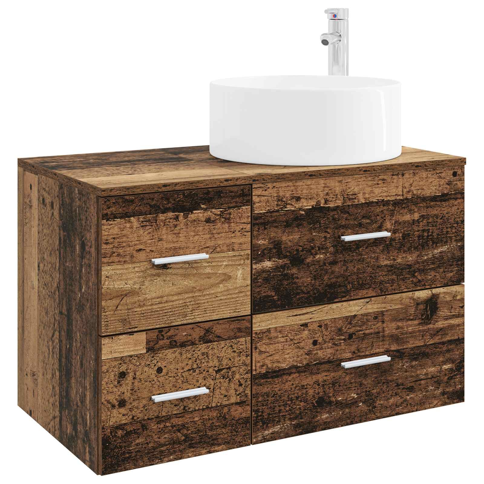 2-teiliges Badezimmermöbel-Set aus Holz mit Waschbecken