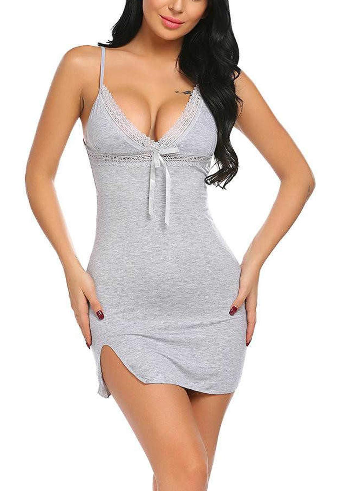 Women Spandex Solid Mini Babydoll Lingerie with Panty