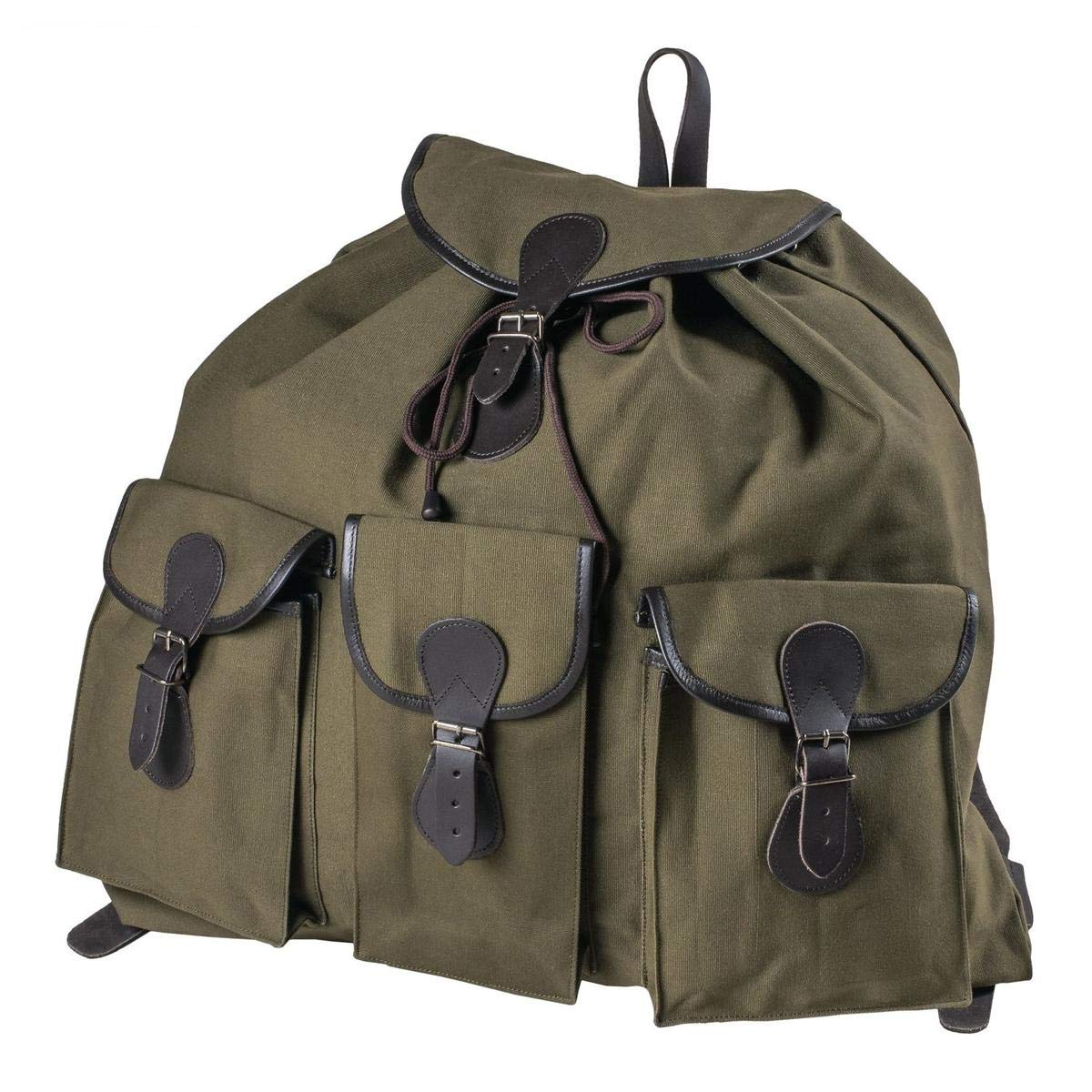 Fritzmann Jagdrucksack aus Leinen mit Lederbesatz Leinenrucksack Wandertrucksack Trekking