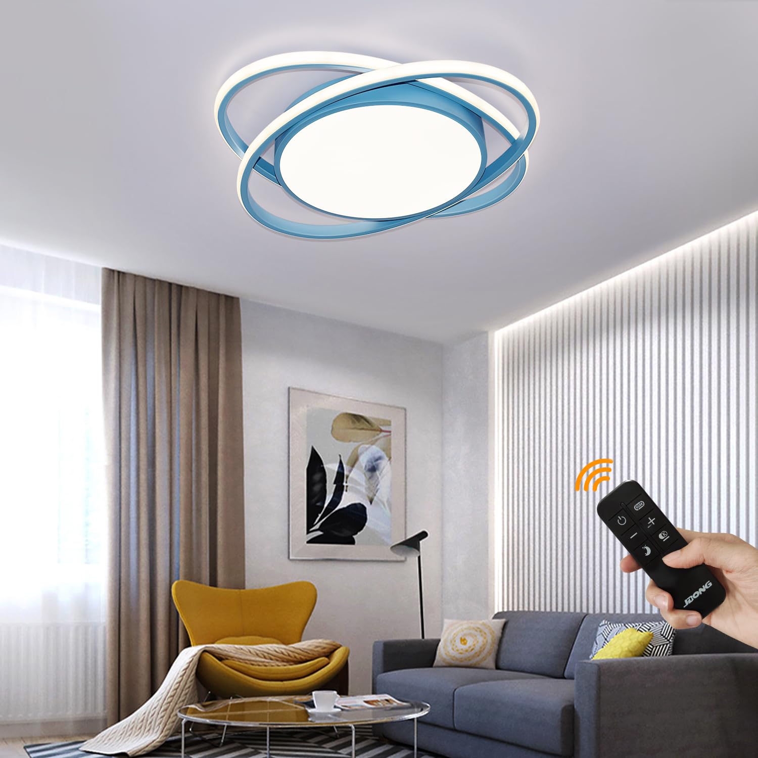 JDONG Lámpara LED para techo habitación infantil 54 W Azul Lámpara de techo regulable con mando a distancia Temperatura de color ajustable para niños Habitación infantil Dormitorio Salón Ø52CM