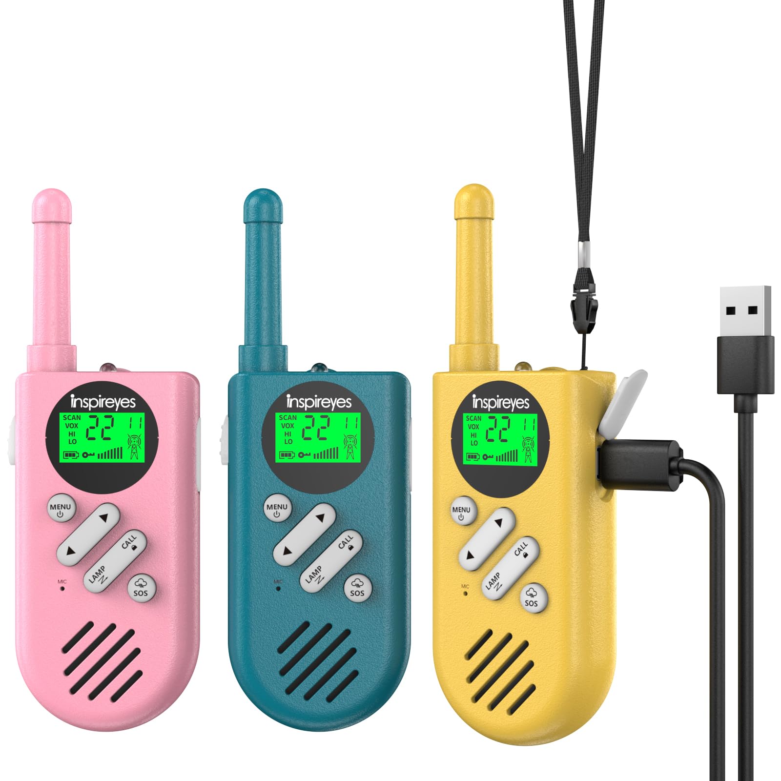 Kids Walkie Talkies, Rechargeable 3 Pack Long Range 2-Way Radios | Toys for Boys Girls 3–12, 48H Battery, Clear Audio, VOX Hands Free, Flashlight, Camping Toy, Hiking, Birthday Christmas Gift