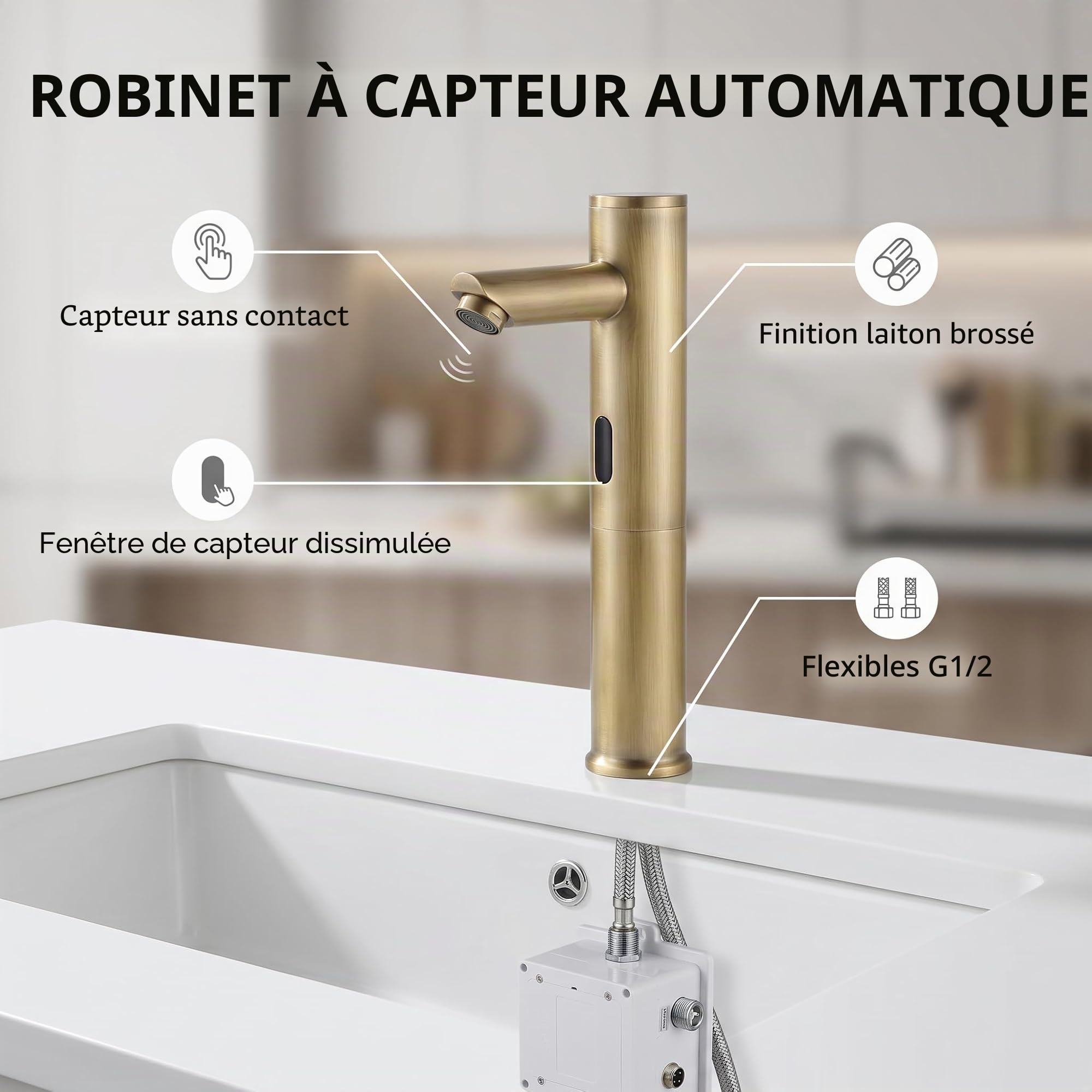 Robinet Intelligent à Détection Infrarouge Sans Contact économie D'eau Grâce à La Détection Automatique Par Infrarouge Mitigeur Monocommande Pour Eau Chaude Et Froide, Style Rétro