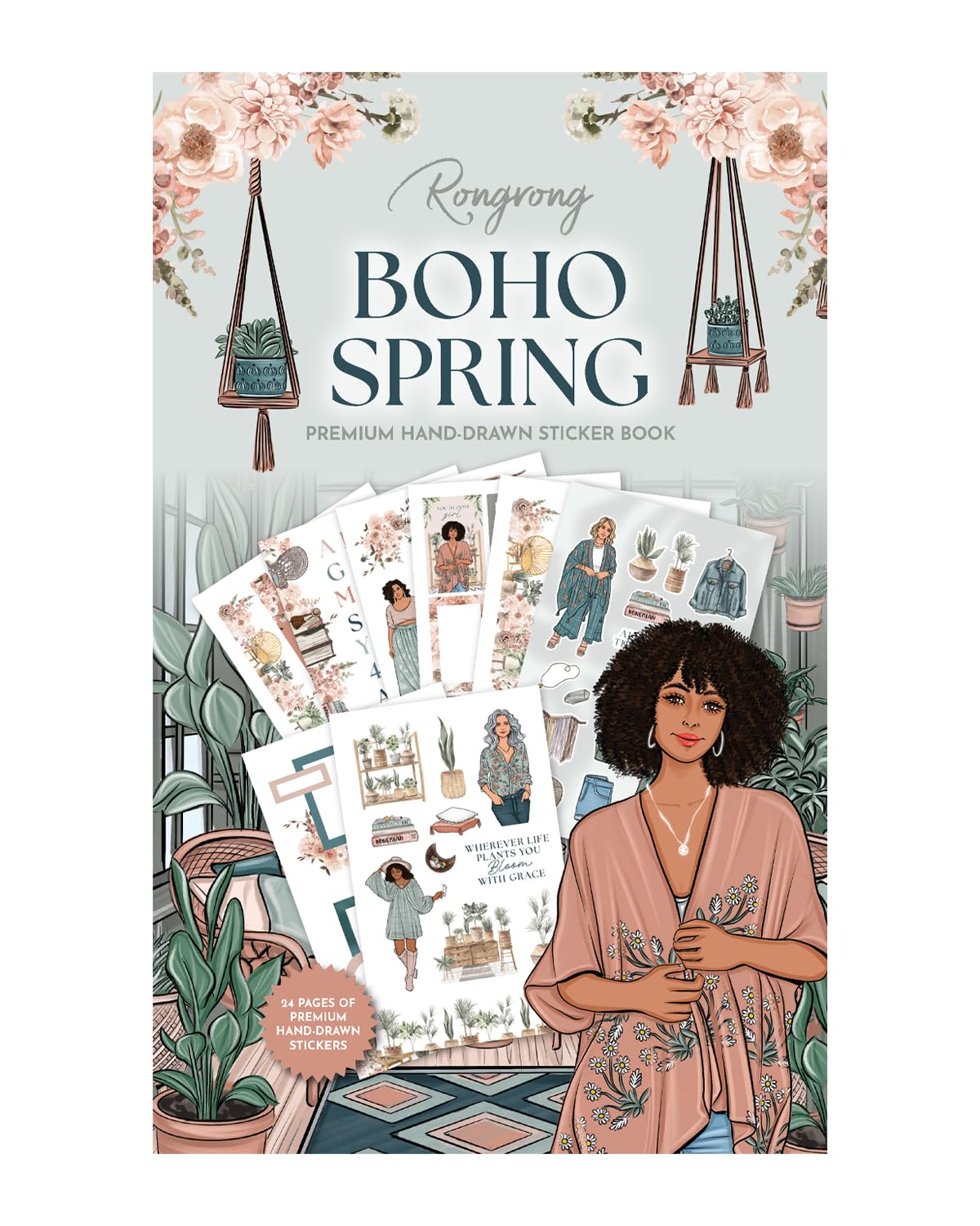 Rongrong Boho Spring Planner Stickers Book for Planners, Calendars, Journals and Projects - Premium Quality Hand Drawn - Scrapbook Accessories 24 Pages - Celebrate The Beauty of Spring