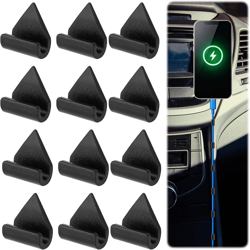 XIHIRCD 12Pcs Car Trim Cable Clips Dash Cam Wire Organizer | No Adhesive Triangle Cable Management Clips for Vehicle Interior Holds USB Chargers Phone Charging Cords Easy Installation