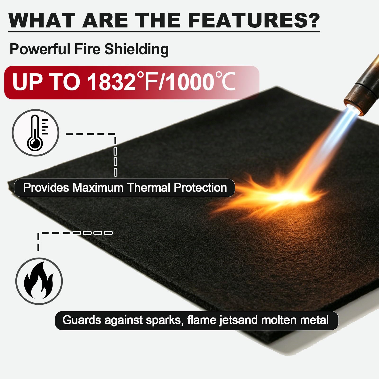 Manta para Soldadura, Almohadilla de Fieltro de Carbono Resistente a Altas Temperaturas, Tela de Protección Térmica de 10 mm de Grosor Que Soporta 1000 ℃, Flexible y Cortable,80 x 340 cm