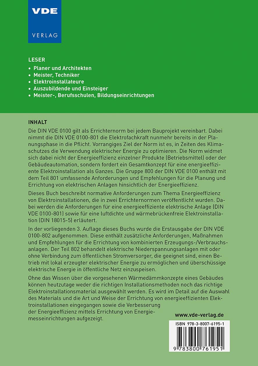 Errichten von Niederspannungsanlagen gemäß DIN VDE 0100-801/-802: Erläuterungen zur DIN VDE 0100-801 für energieeffiziente Elektroinstallationen einschließlich Energiemanagementsystemen: 169