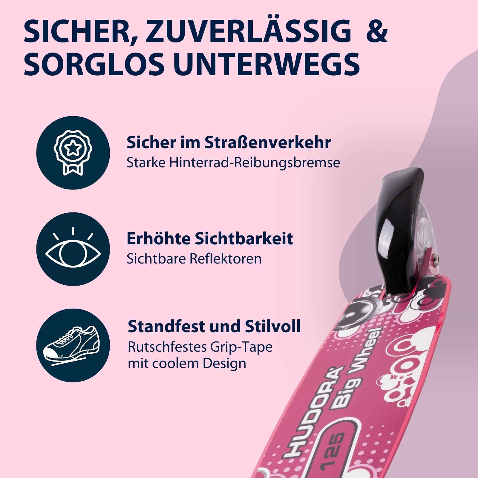 HUDORA BigWheel 125 Scooter - Sicherer & hochwertiger Aluminium-Roller für Kinder - Höhenverstellbarer & zusammenklappbarer Cityroller für bis zu 100kg - Stabiler Tretroller mit Tragegurt