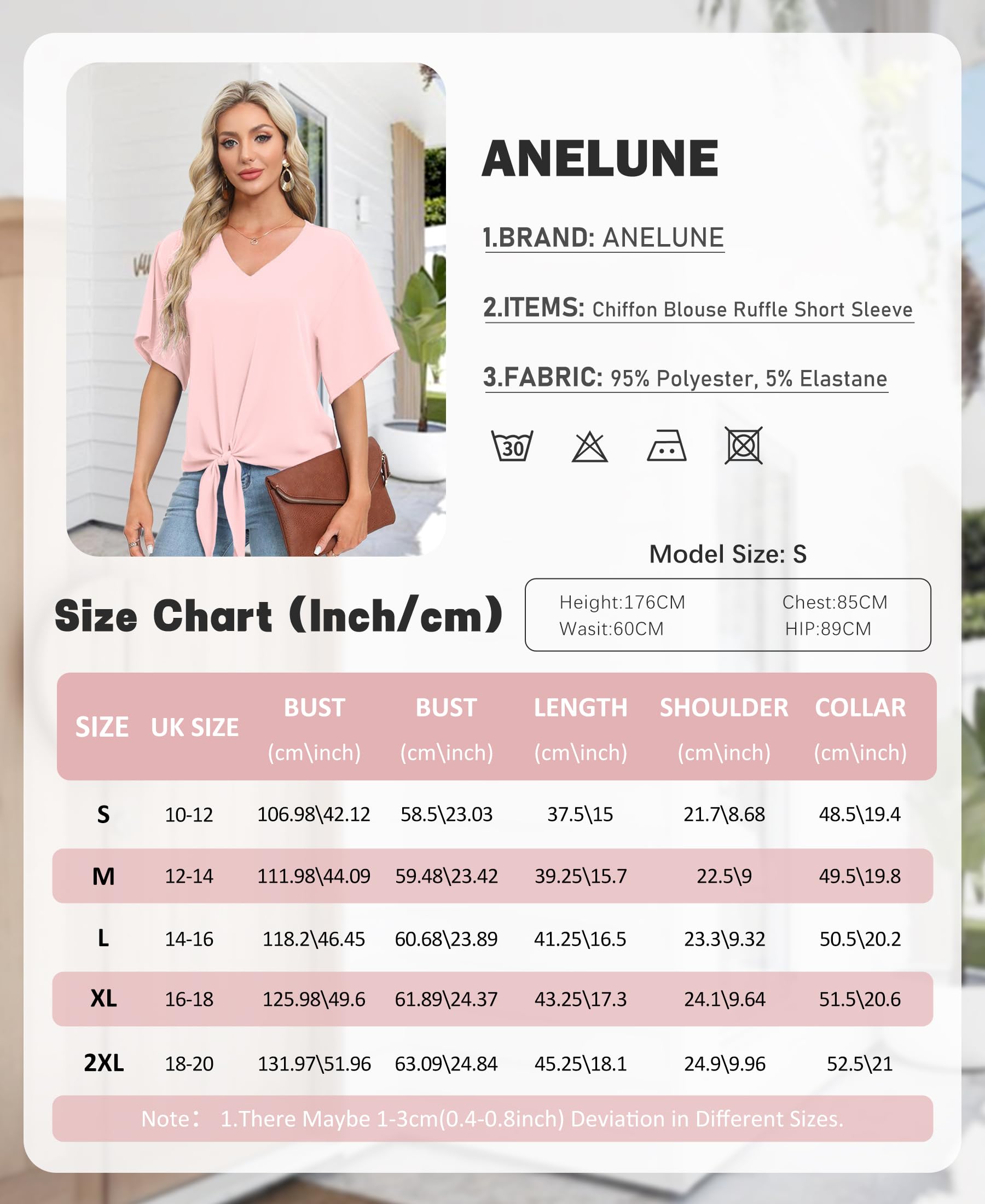 Camicette da donna in chiffon con scollo a V e rilegatura sul davanti, maniche a pipistrello, maniche corte, magliette estive e camicie