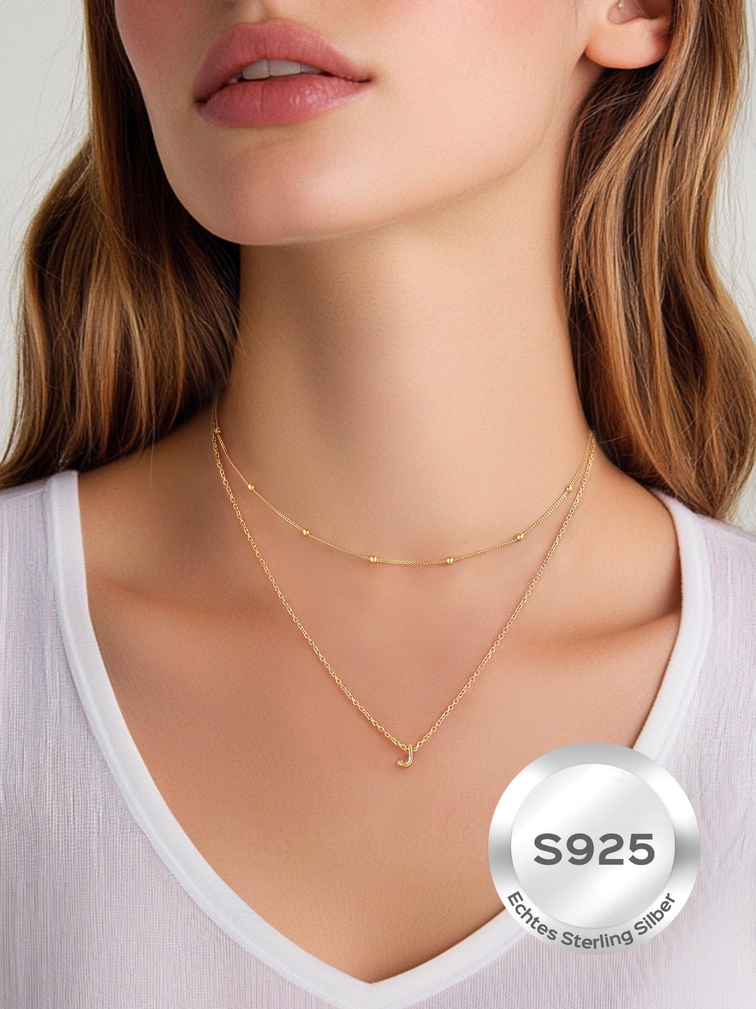 ChicSilver Damen Buchstaben Kette Silber/Gold 925 Silber Halskette mit Buchstabenanhänger A-Z Frauen Mädchen Initial Kette Geschenke für Geburtstag Weihnachten Muttertag | Silberkette Damen 925 Sterling Silber mit A-Z 26 Buchstaben Anhänger Geburtstag Wei