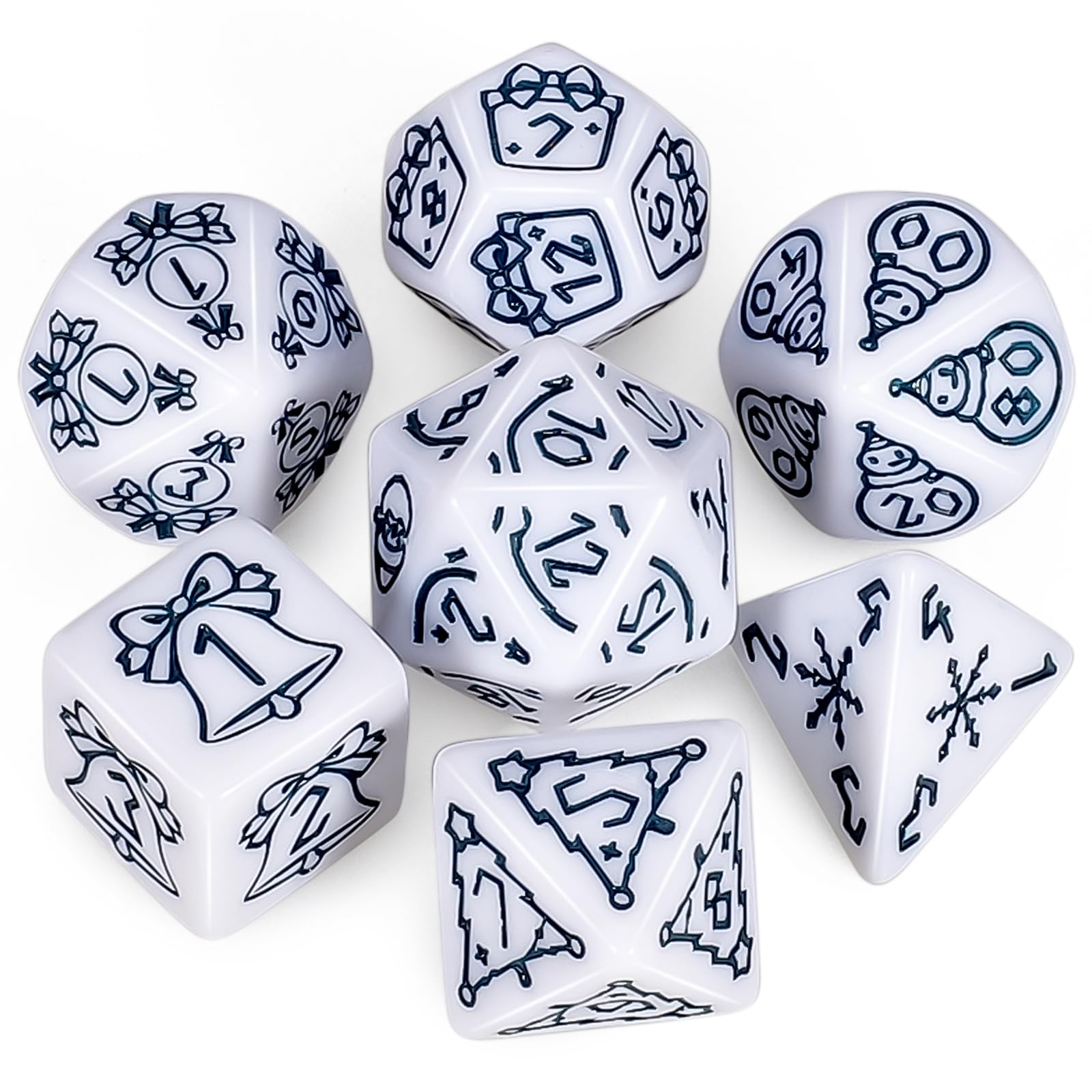 QMAY DND Dice Polyhedral Dice Set - 7 Pieces for Dungeon and Dragons MTG RPG D&D D20, D12, D10, D%, D8, D6, D4 (White Christmas)