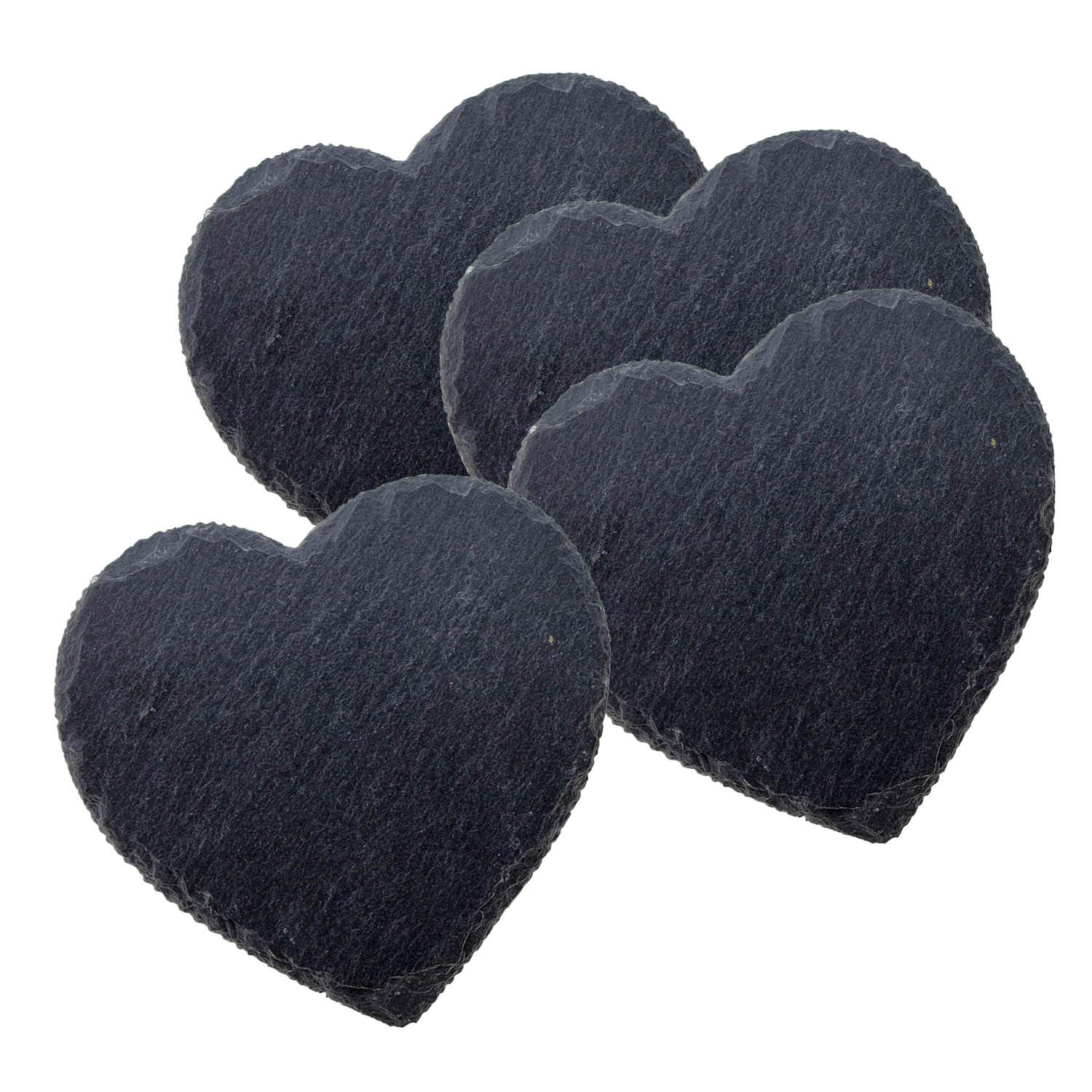 Apollo Slate Heart Coaster Set 4, wood, Multi-Colour, 10x5x10