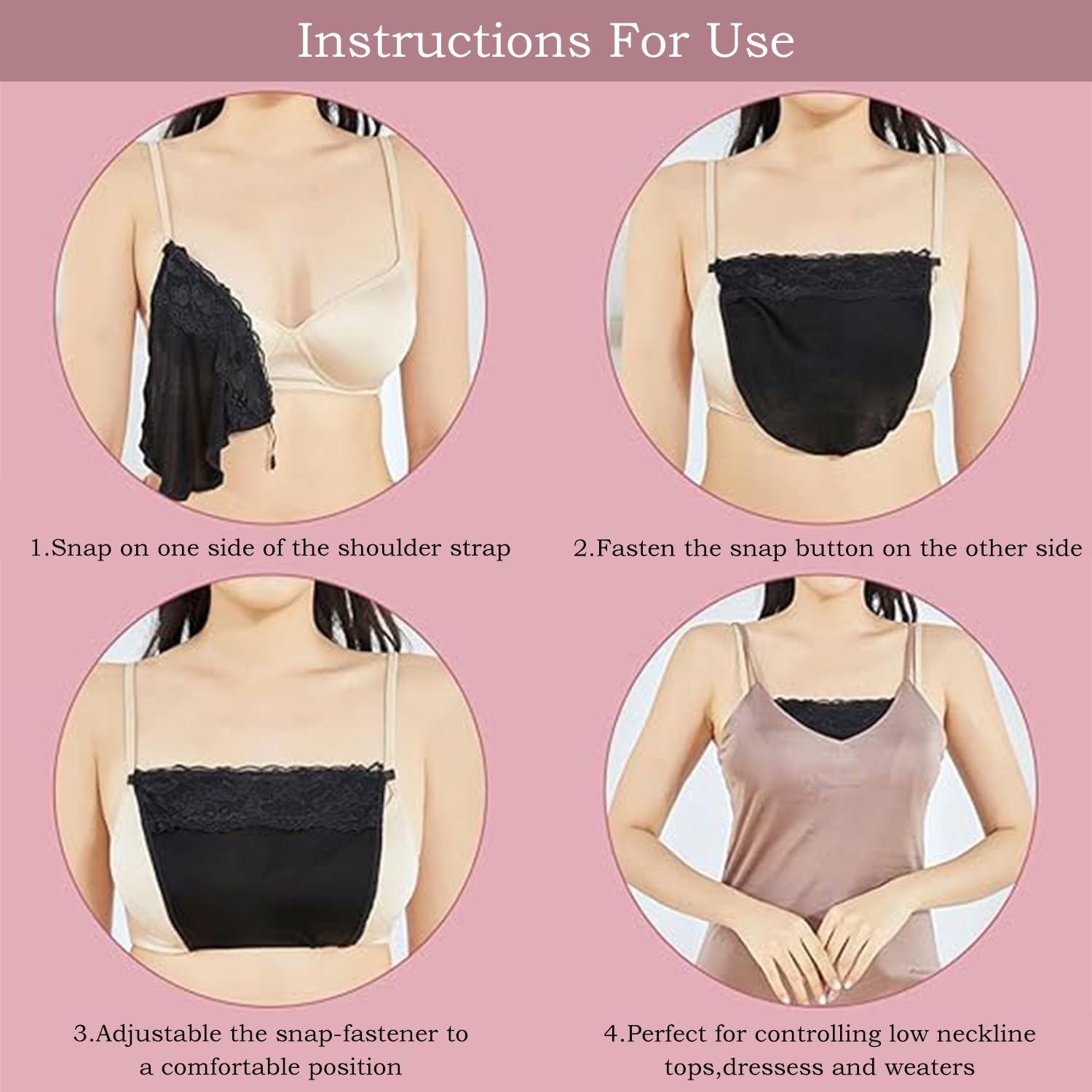 6 Unidades Sujetador Encaje Clip para Mujer - Cubre Escotes Invisibles con Tirantes Ajustables, Top Interior Imitación Elegante sin Costuras, Diseño Cómodo y Discreto para Blusas Escotadas