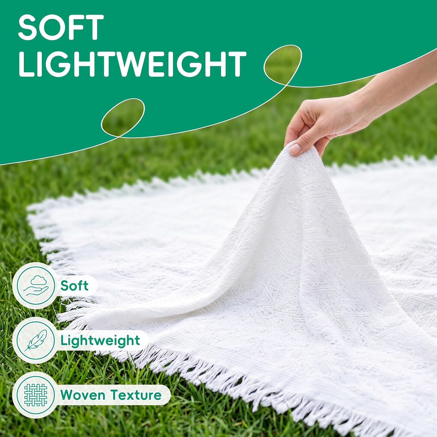 Extra Large Outdoor Boho Picnic Blanket Summer Woven Beach Mat Rectangle Tablecloth White Table Clothes XL Outdoor Essentials Beach Accessories Garden Party Decor Patio Park Lawn Grass Ground Festival image 3