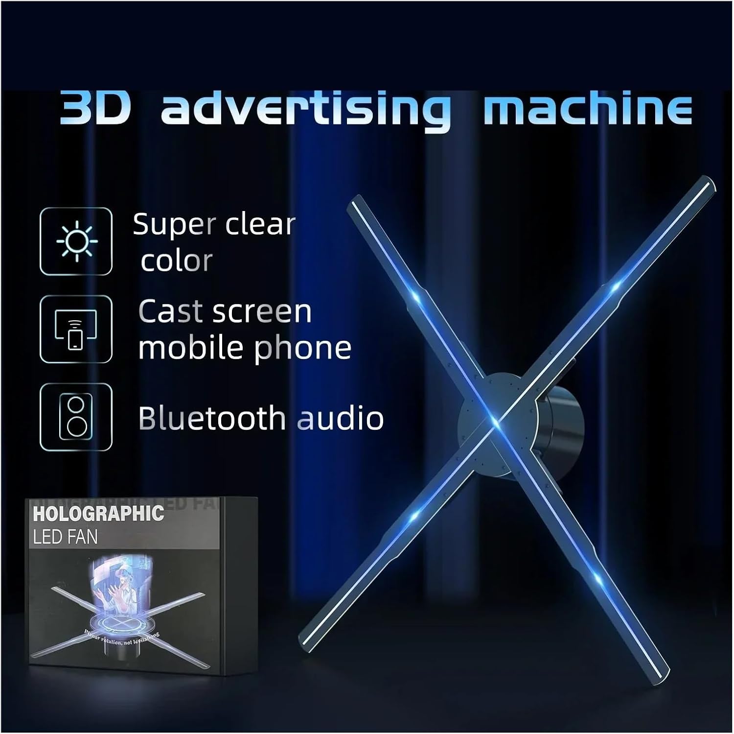 3D Hologram Fan 3D Horns P50 3D Fan Hologram Projector, Advertising Logo Light, LED Holographic Signage Lamp,