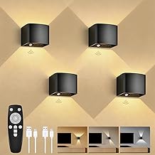 GeyouLux 6000 mAh Battery Wall Light Indoor with Motion Sensor, Wall Lamp with Remote Control, Adjustable Beam Angle, 3 Modes, 2700 K-6500 K, Dimmable Timer, LED Rechargeable Wall Light for Stairs, Hallway, Pack of 4