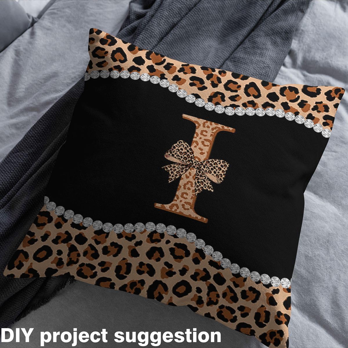 Brown Gepard Schleifen Stoff 276x150cm Coquette Schleifenknot Stoffe zum nähen Anfangs Letter I Stoff Meterware Leopard Drucken Dekostoff Wasserdicht Polyesterstoff Quilten Reparatur