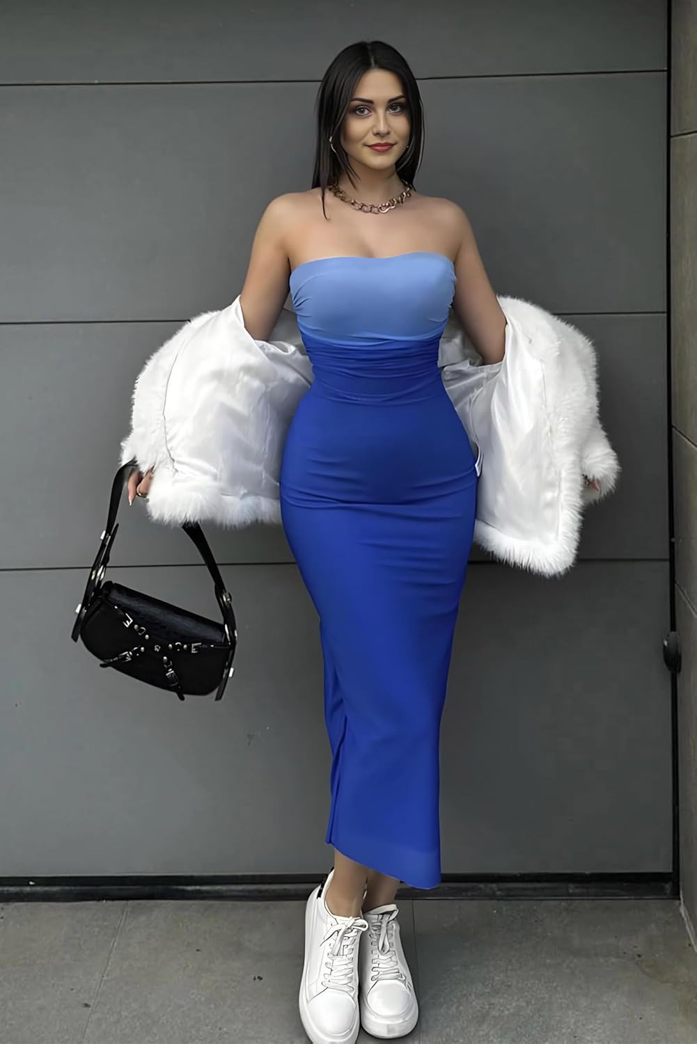 ABMOIU Women's Summer Strapless Maxi Dress Sexy Printed Tube Top Ruched Bodycon Long Party Club Dresses - Image 3