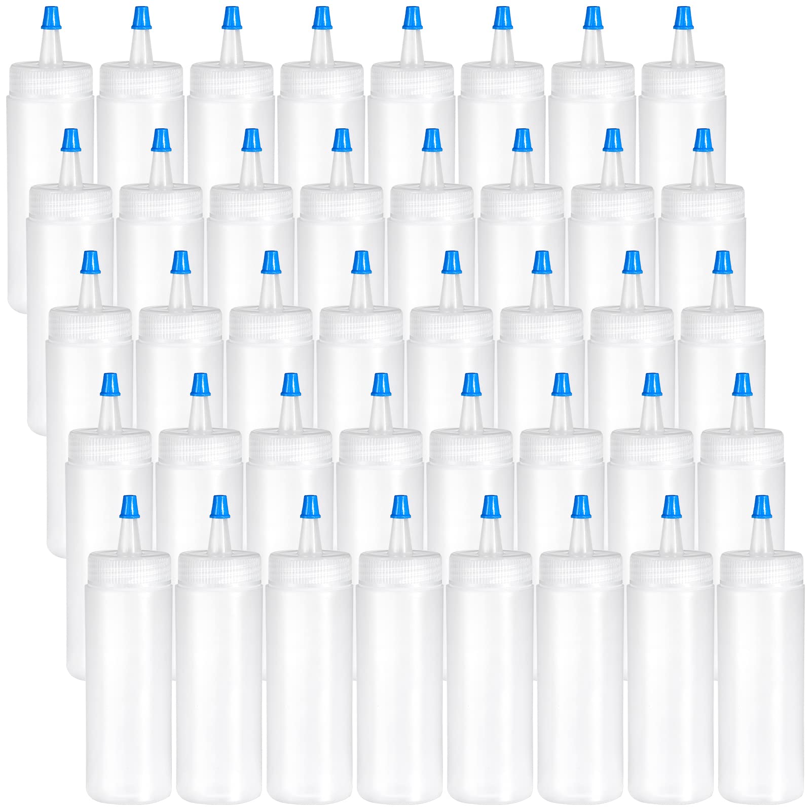 Fasmov Squeeze Bottle, 40 Pack 4-ounce Plastic Condiment Squeeze Squirt Bottles, Plastic Squeeze Bottles with Blue Tip Cap for Ketchup, Sauces, Salad Dressings, Crafts and More