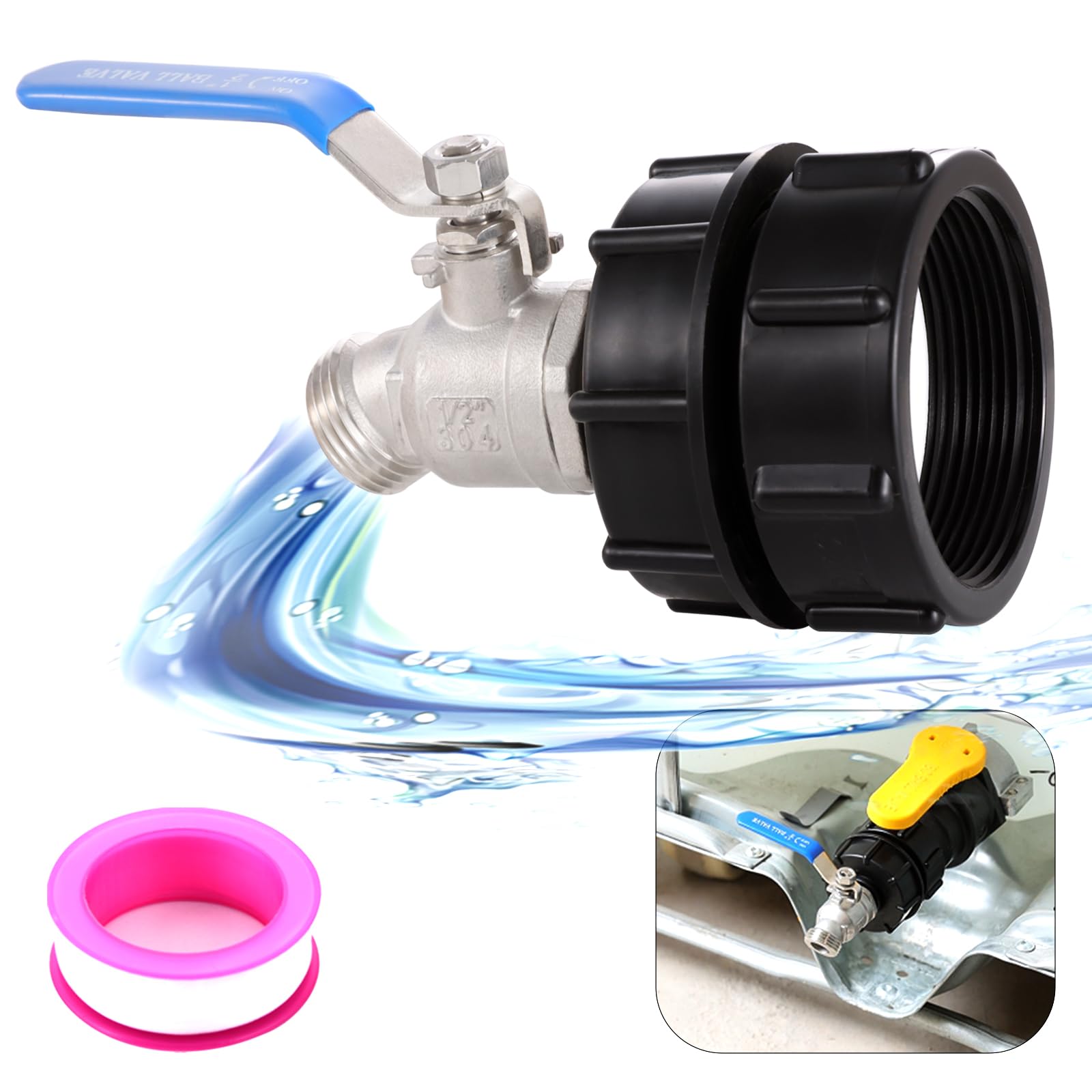 275-330 Gallon IBC Tote Water Tank Adapter(2" Fine Thread)?IBC Tote Adapter +304 Stainless Steel Garden Hose Valve (Lead-Free), IBC Tote Fittings, IBC Tote to Garden Hose Adapter.……